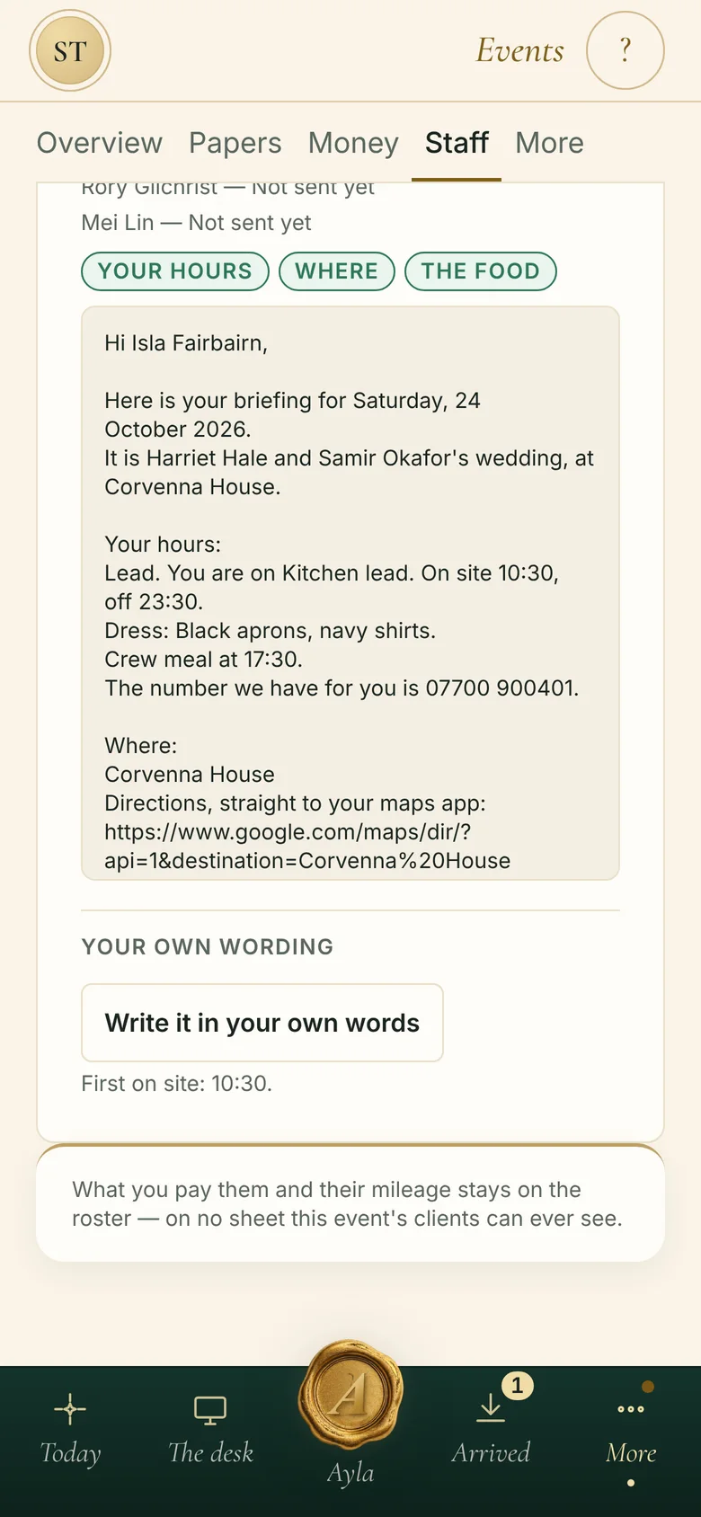 One briefing each: You press once; each of them gets their own, with their own start time.
