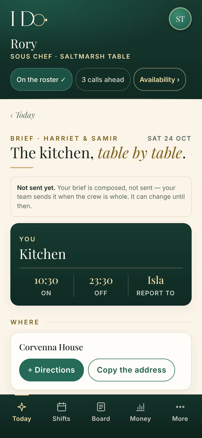 The plan: The kitchen, table by table, on their own phone.