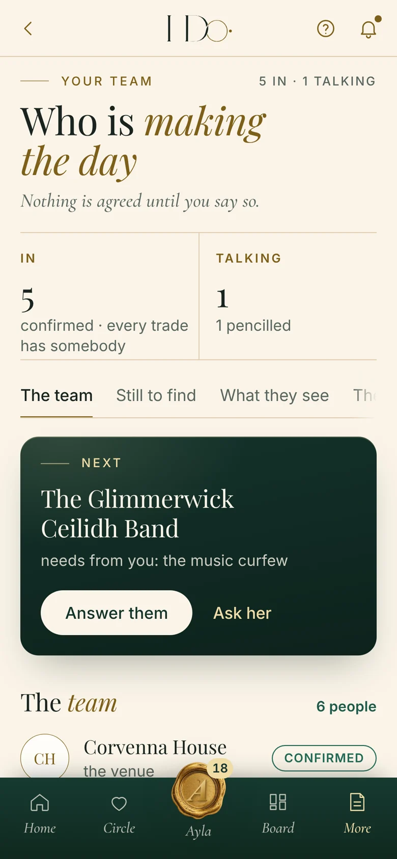 Eleanor and Kofi’s phone: their team, who is making the day